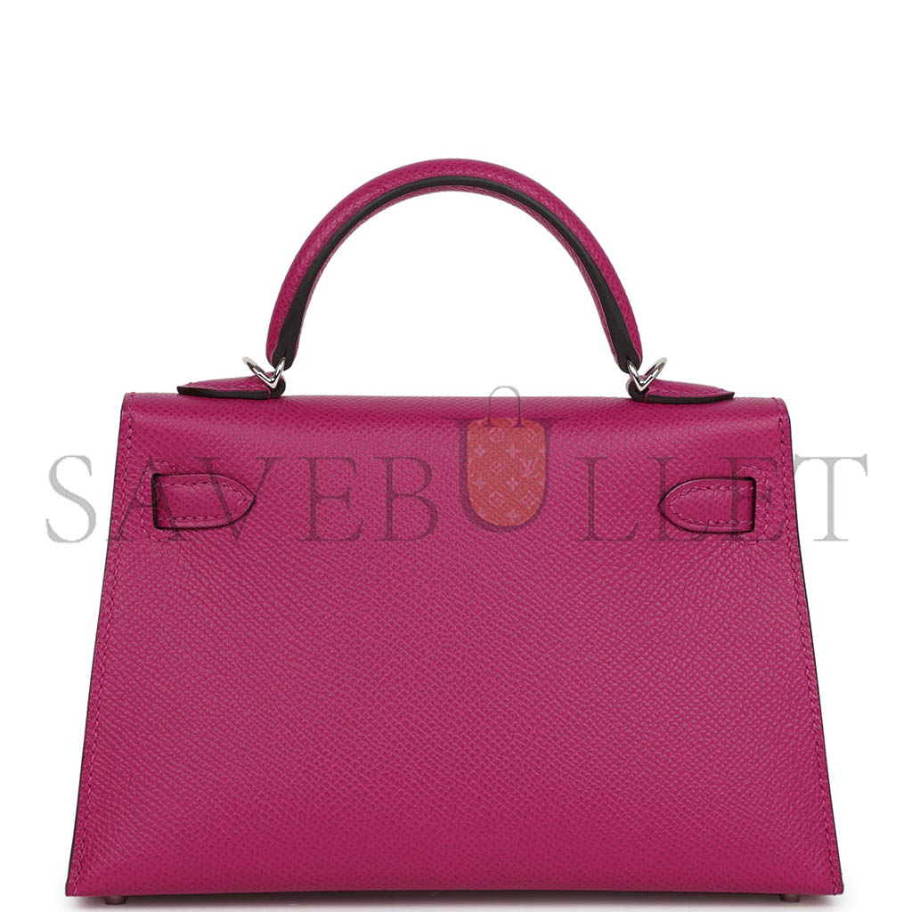 HERMÈS KELLY SELLIER 20 ROSE POURPRE VERSO EPSOM PALLADIUM HARDWARE (19*12*5.5cm)